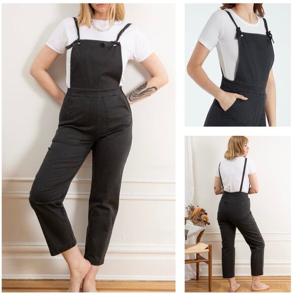 Loup Pants - Loup Knot Black Washed Twill Cropped Overalls Adjustable Strap Jumpsuit Small